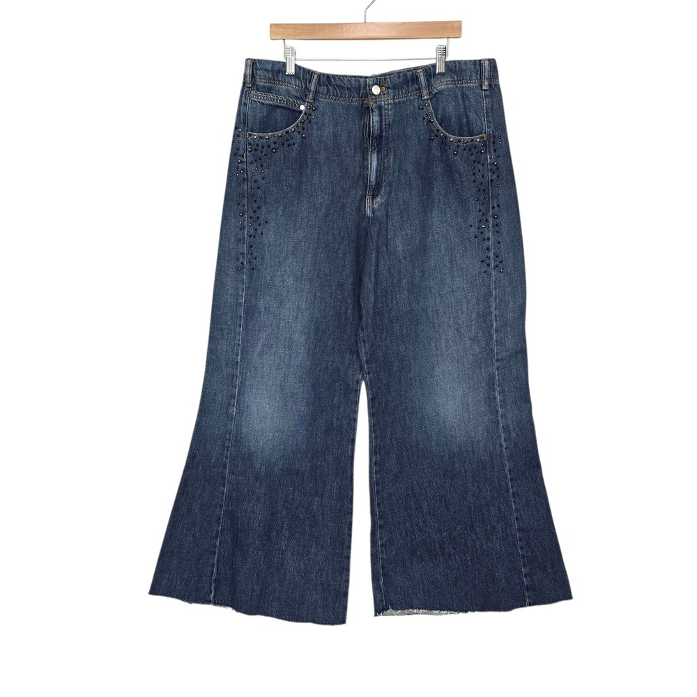 Pilcro Anthropologie Womens Plus 34 Wide Leg Beaded Jeans Dark Wash DIY Crop Hem